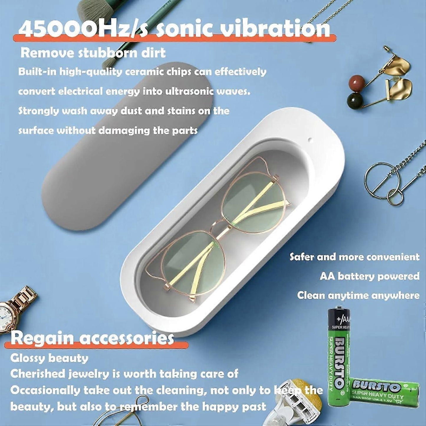 45kHz Ultrasonic Jewelry Cleaner for Silver, Retainers, Eyeglasses & Coins
