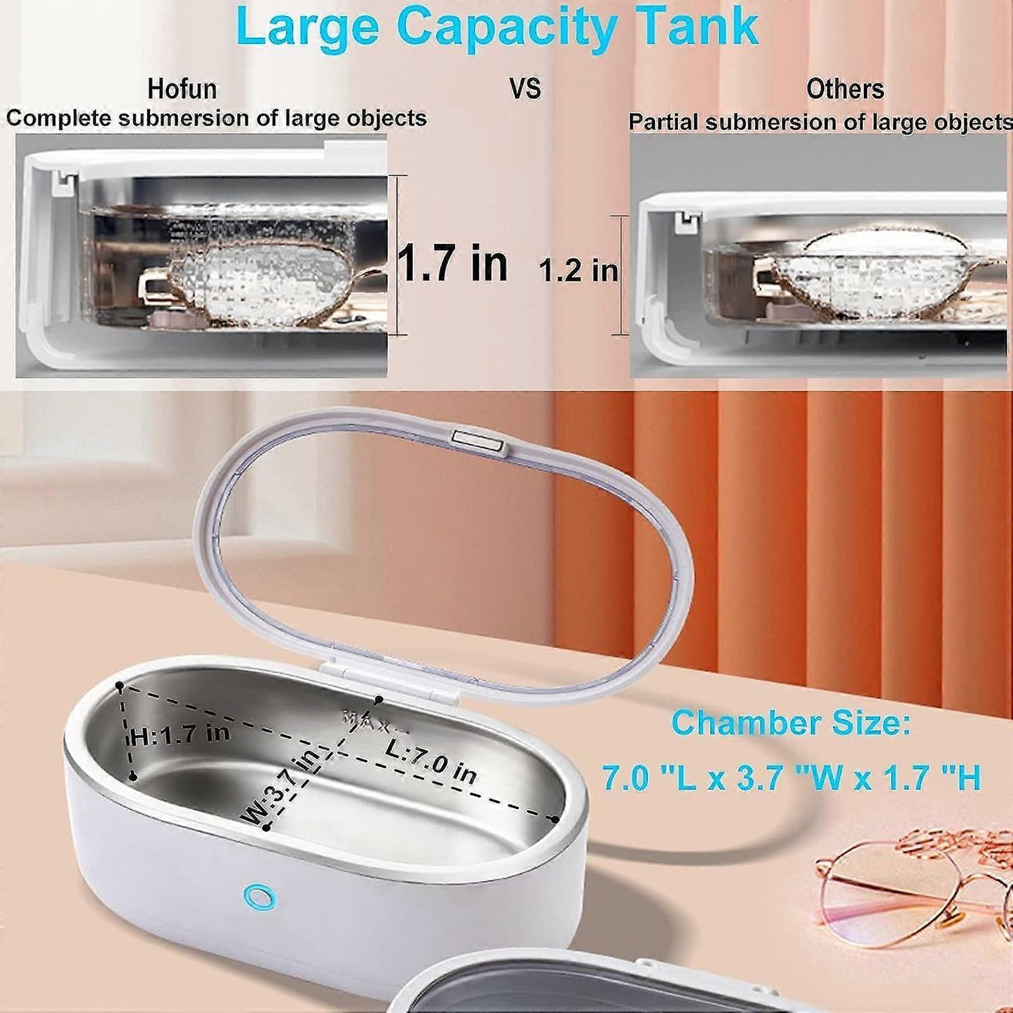 45kHz Ultrasonic Jewelry & Eyeglass Cleaner with 18oz Large Capacity