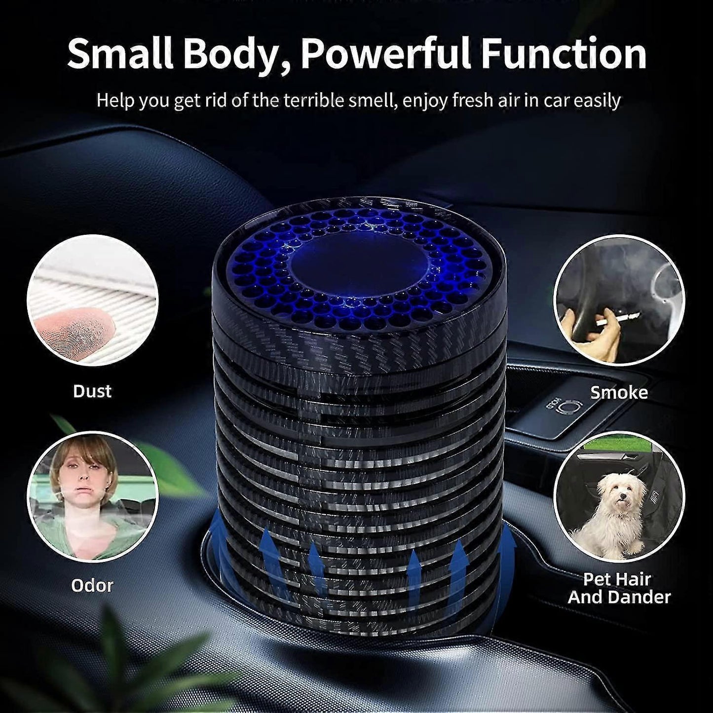 Car Air Purifier for Smoke, Mini Travel Quiet Personal Air Cleaner