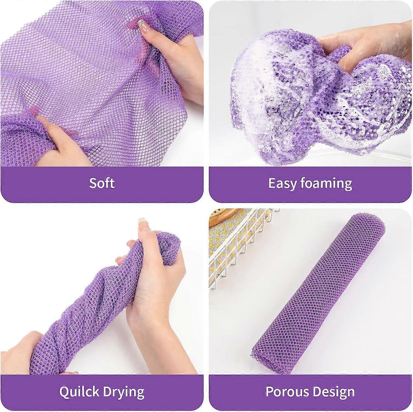 6pcs African Long Net Sponge, Exfoliating Shower Body Back Scrubber