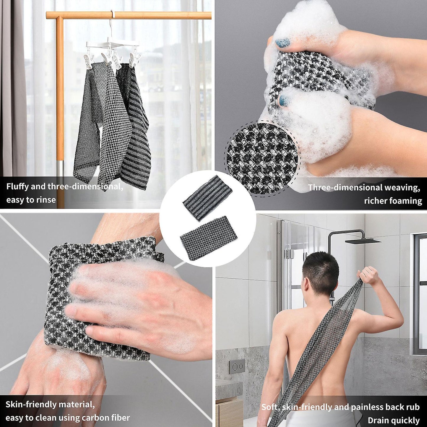 2pcs Exfoliating Washcloth Towel, Loofah Sponge, African Net Sponge