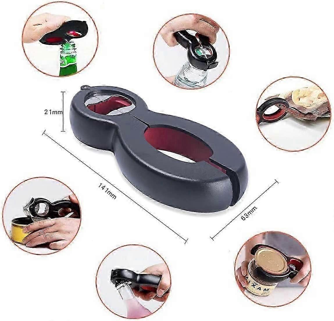 Adjustable 6-in-1 Can & Bottle Opener, Arthritis Friendly, Easy Grip, Multifunction Tool