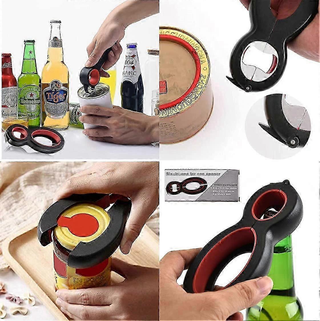 Adjustable 6-in-1 Can & Bottle Opener, Arthritis Friendly, Easy Grip, Multifunction Tool