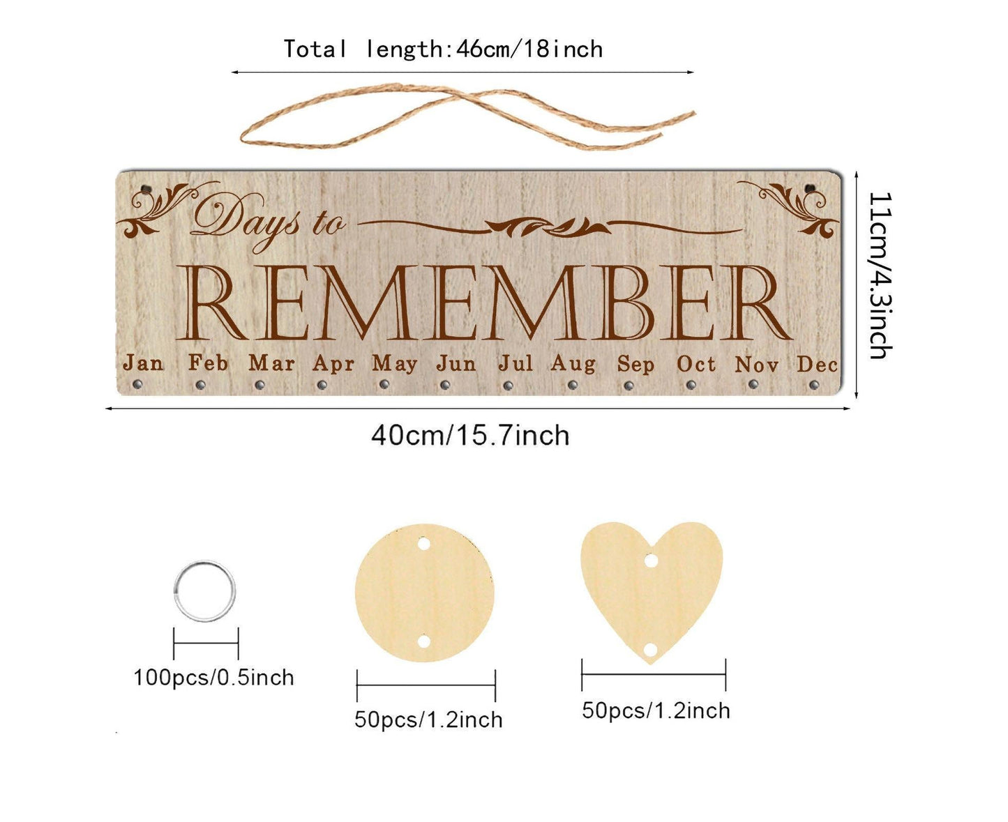 Wall Hanging Calendar Wooden Words Print Family Home Ornaments Office Decor- A
