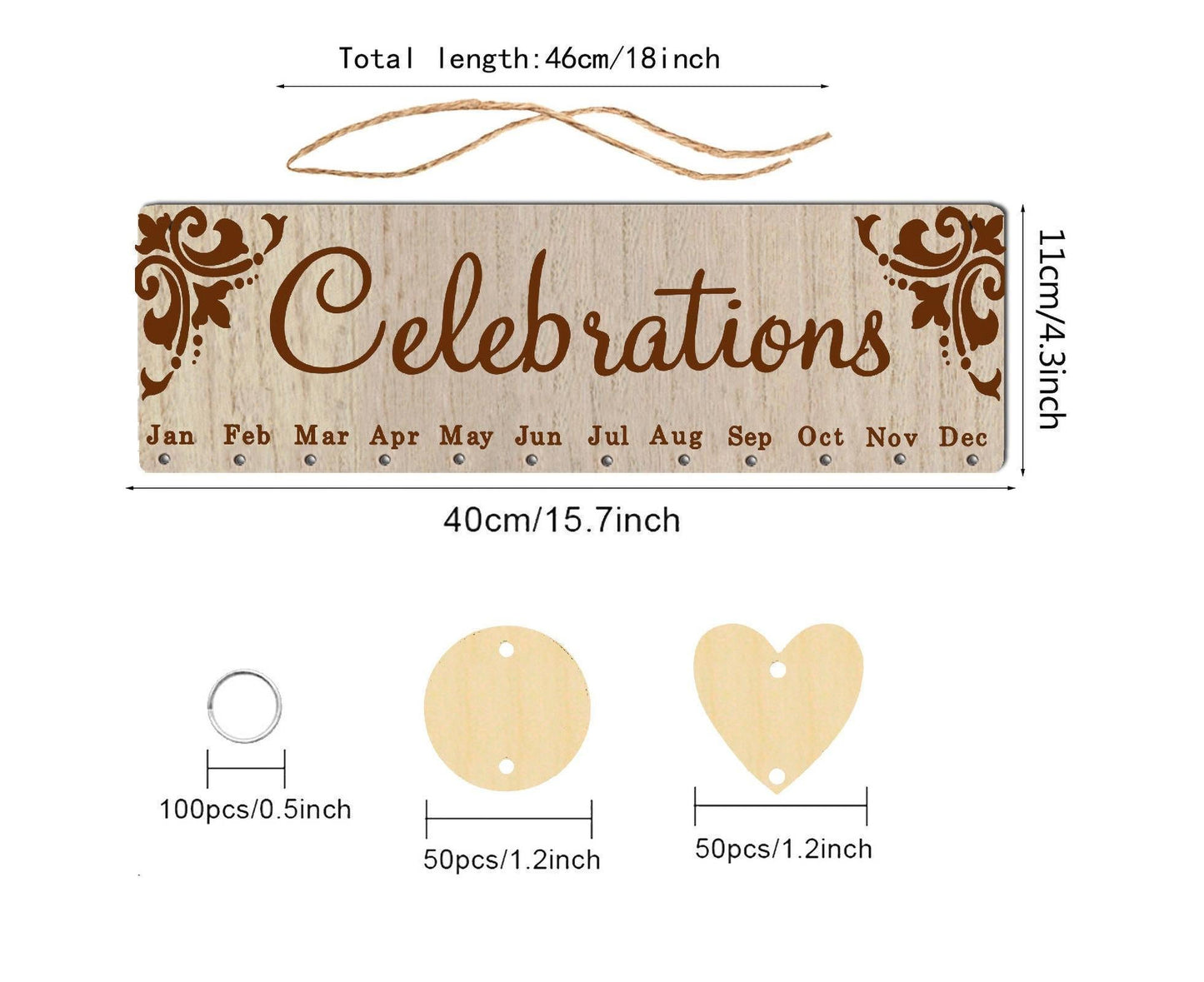 Wall Hanging Calendar Wooden Words Print Family Home Ornaments Office Decor- A