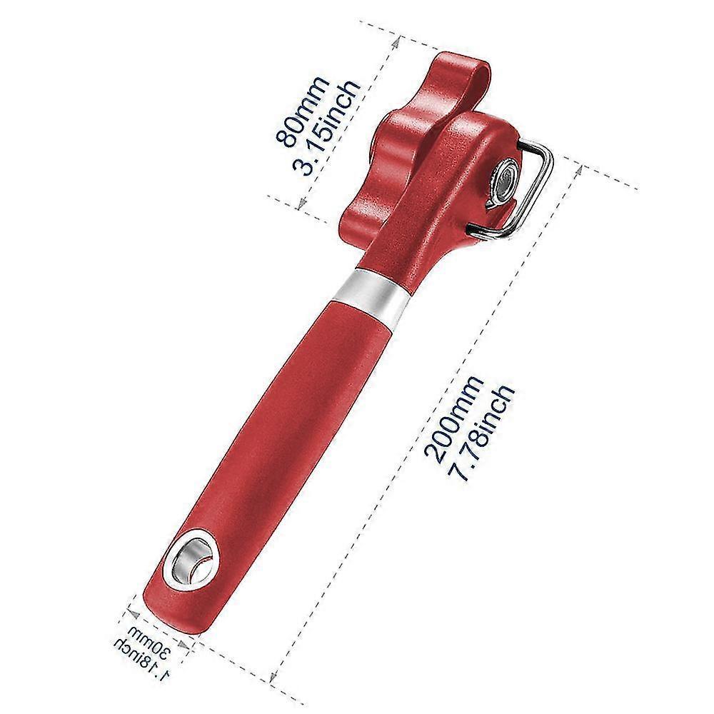 Manual Stainless Steel Can Opener, Smooth Edge, Red Handle