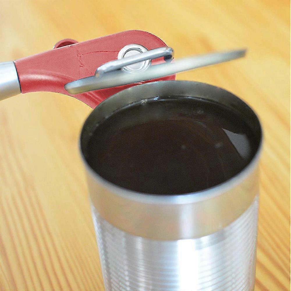 Manual Stainless Steel Can Opener, Smooth Edge, Red Handle