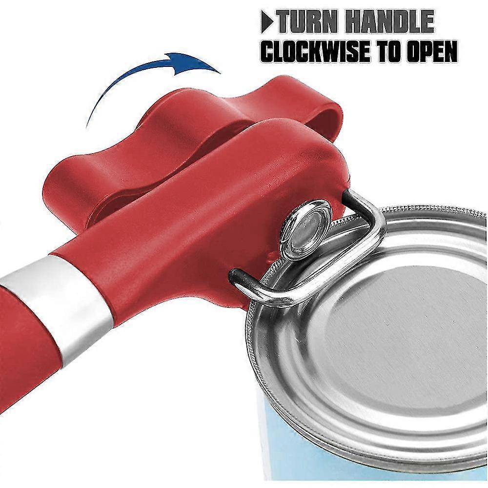 Manual Stainless Steel Can Opener, Smooth Edge, Red Handle