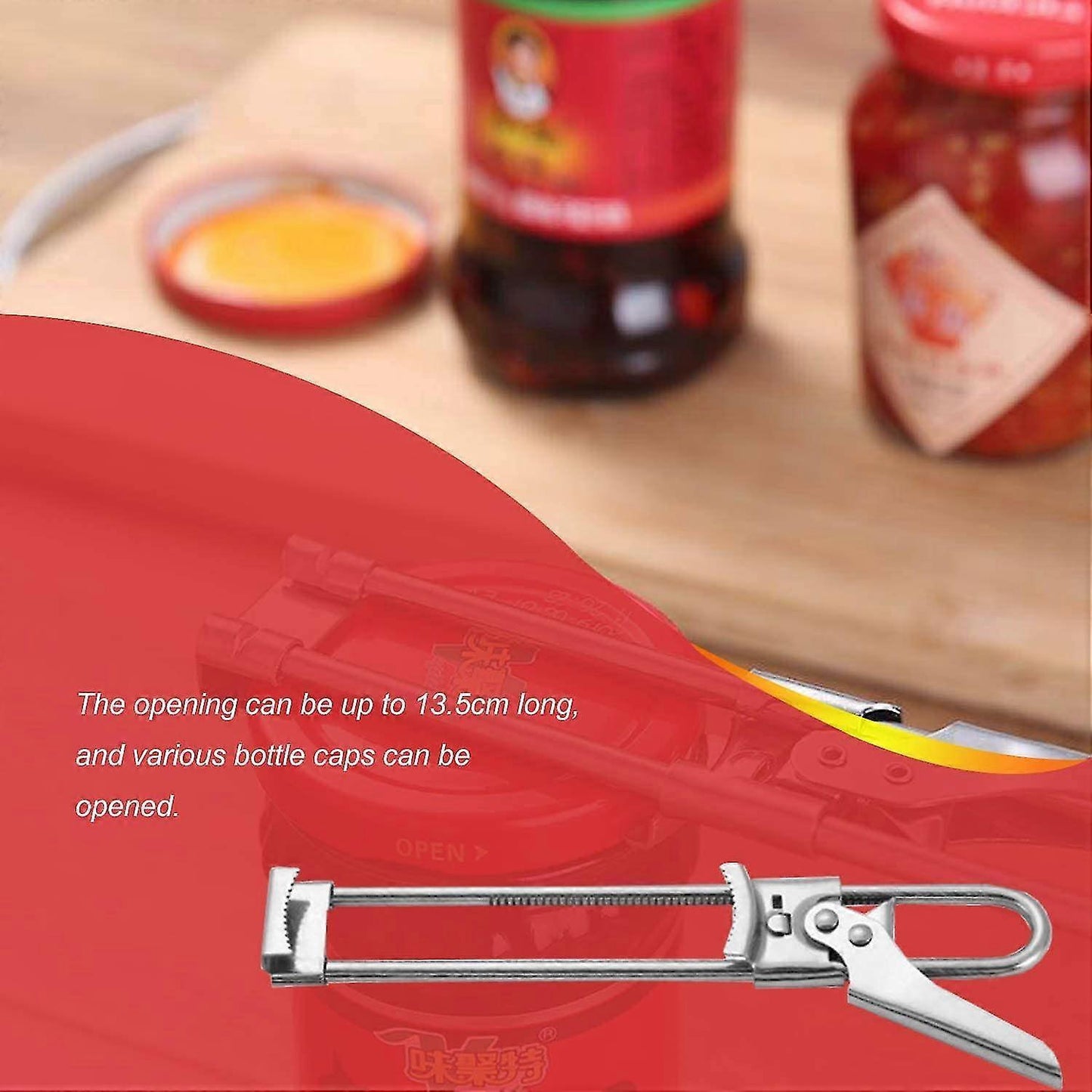 Adjustable Jar & Can Opener, Arthritis Friendly, Stainless Steel