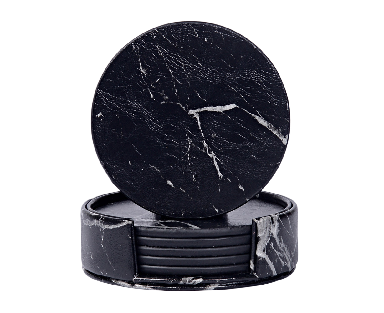 6Pcs Faux Leather Marble Coasters Cup Mat Pad Holder Placemat Dining Table Decor- B