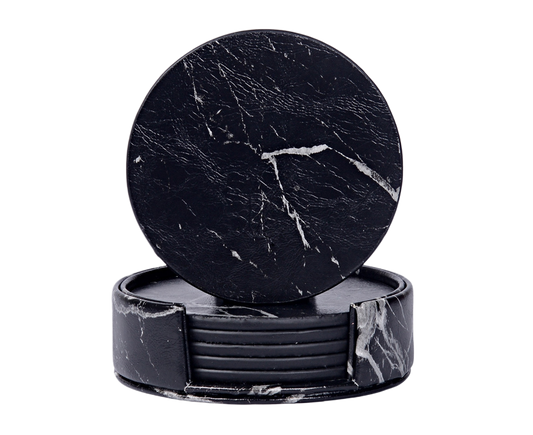 6Pcs Faux Leather Marble Coasters Cup Mat Pad Holder Placemat Dining Table Decor- B