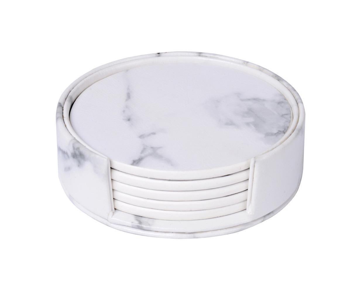 6Pcs Faux Leather Marble Coasters Cup Mat Pad Holder Placemat Dining Table Decor- B