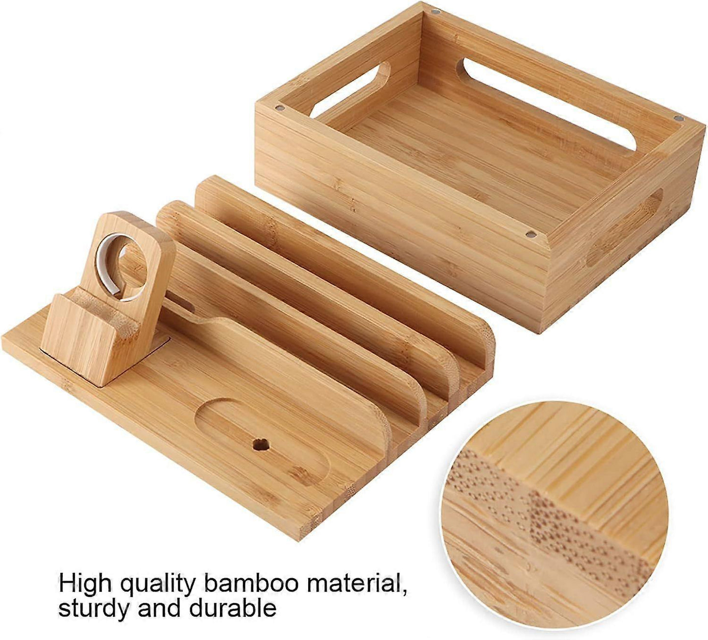 Bamboo Phone Charging Organizer, Bedside Desktop Dock