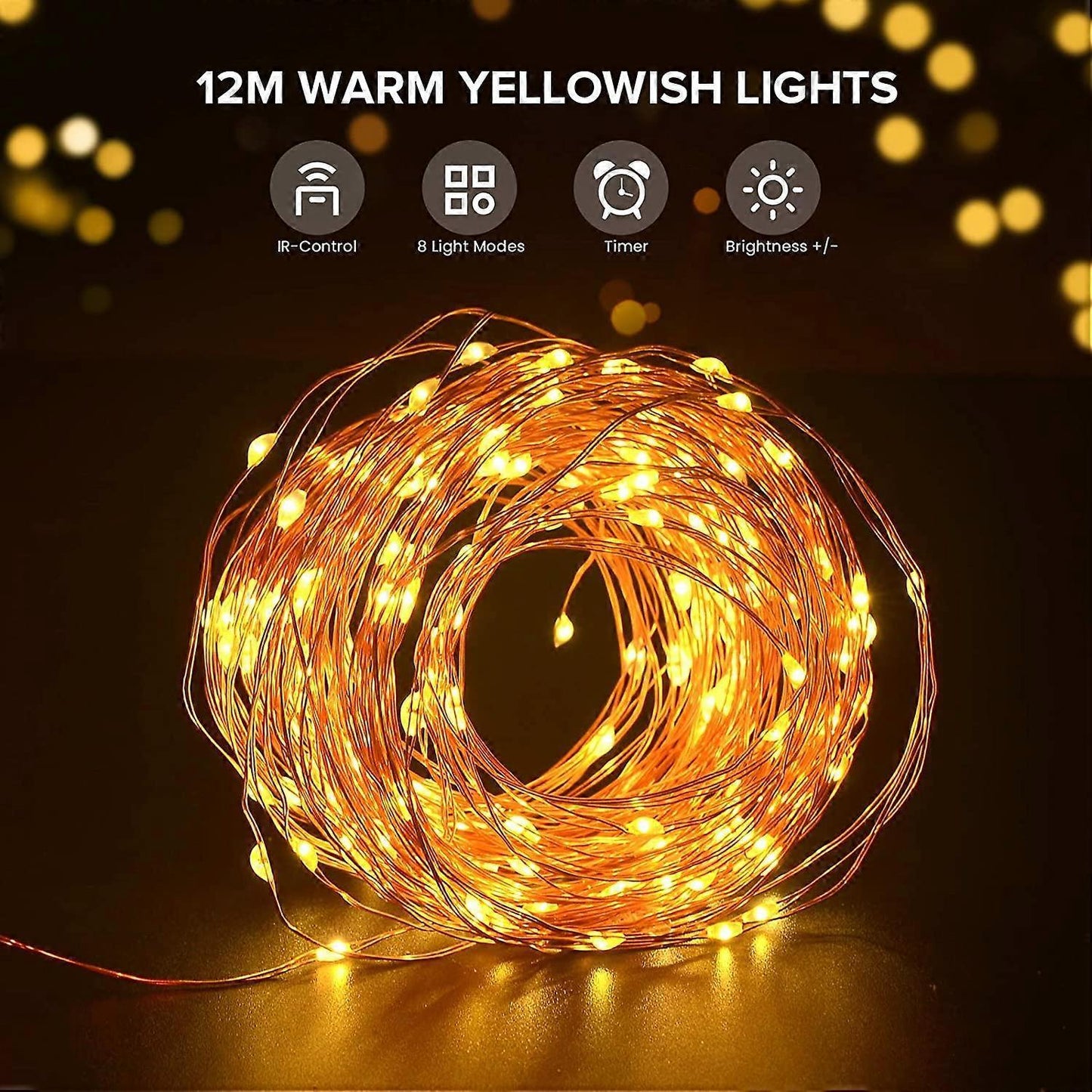100 LED String Lights 10M, IP65 Waterproof, 8 Modes, Battery Operated