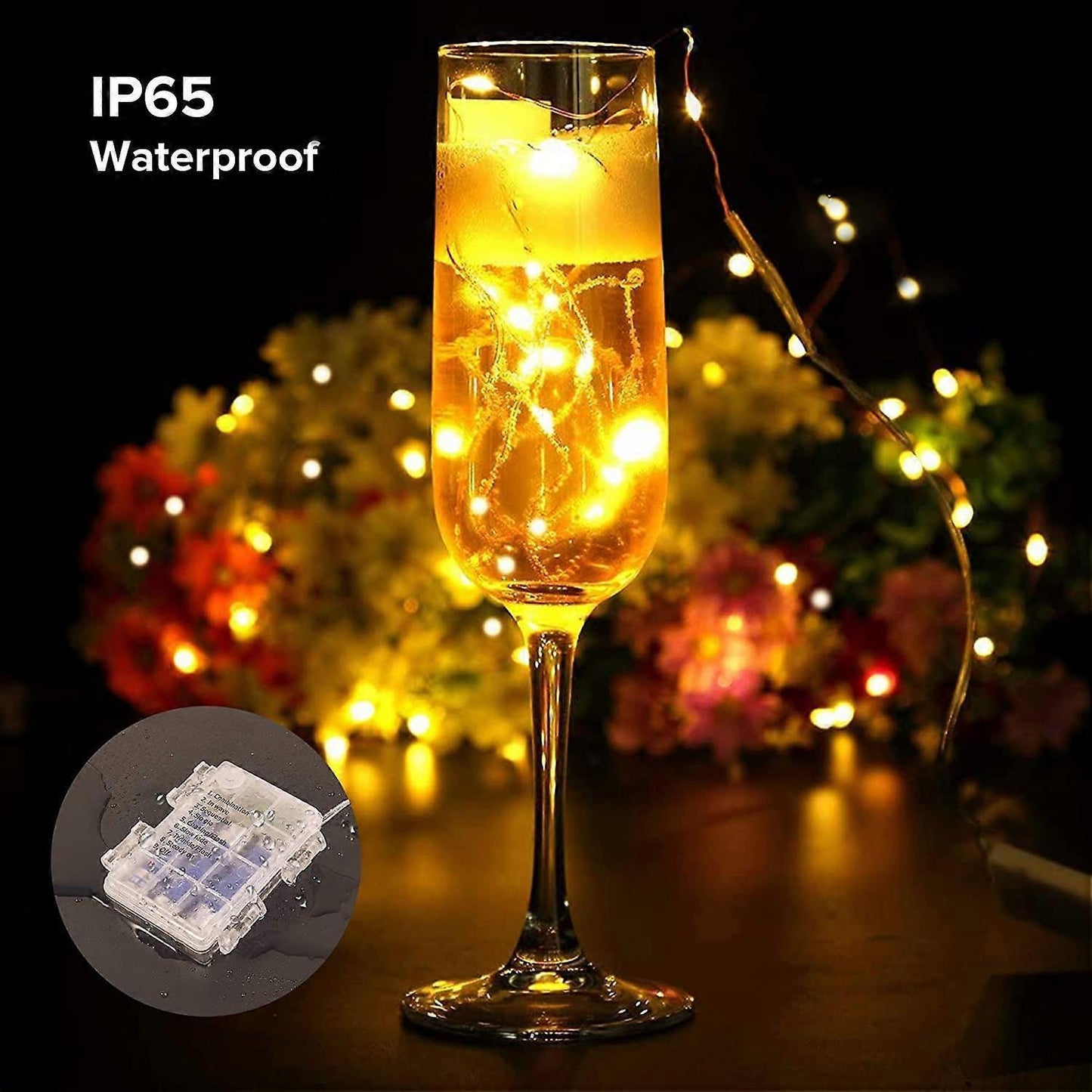 100 LED String Lights 10M, IP65 Waterproof, 8 Modes, Battery Operated