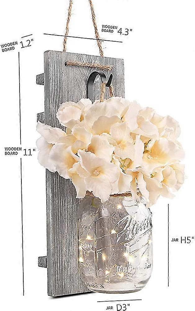 Rustic Mason Jar LED String Lights with Silk Hydrangea, Set of 2