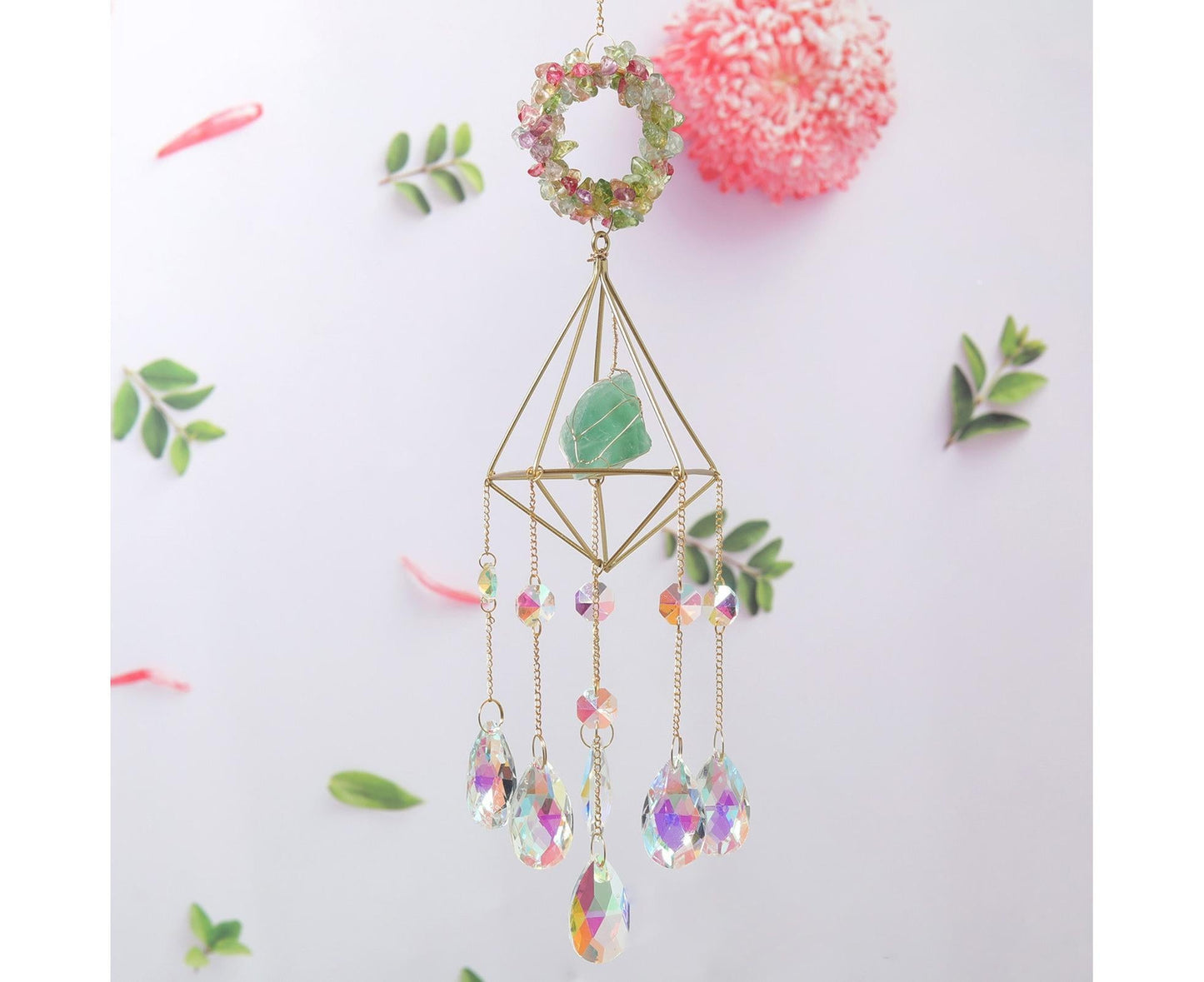Sparkling Faux Crystal Hangable Wall Hanging Windbell-Multicolor