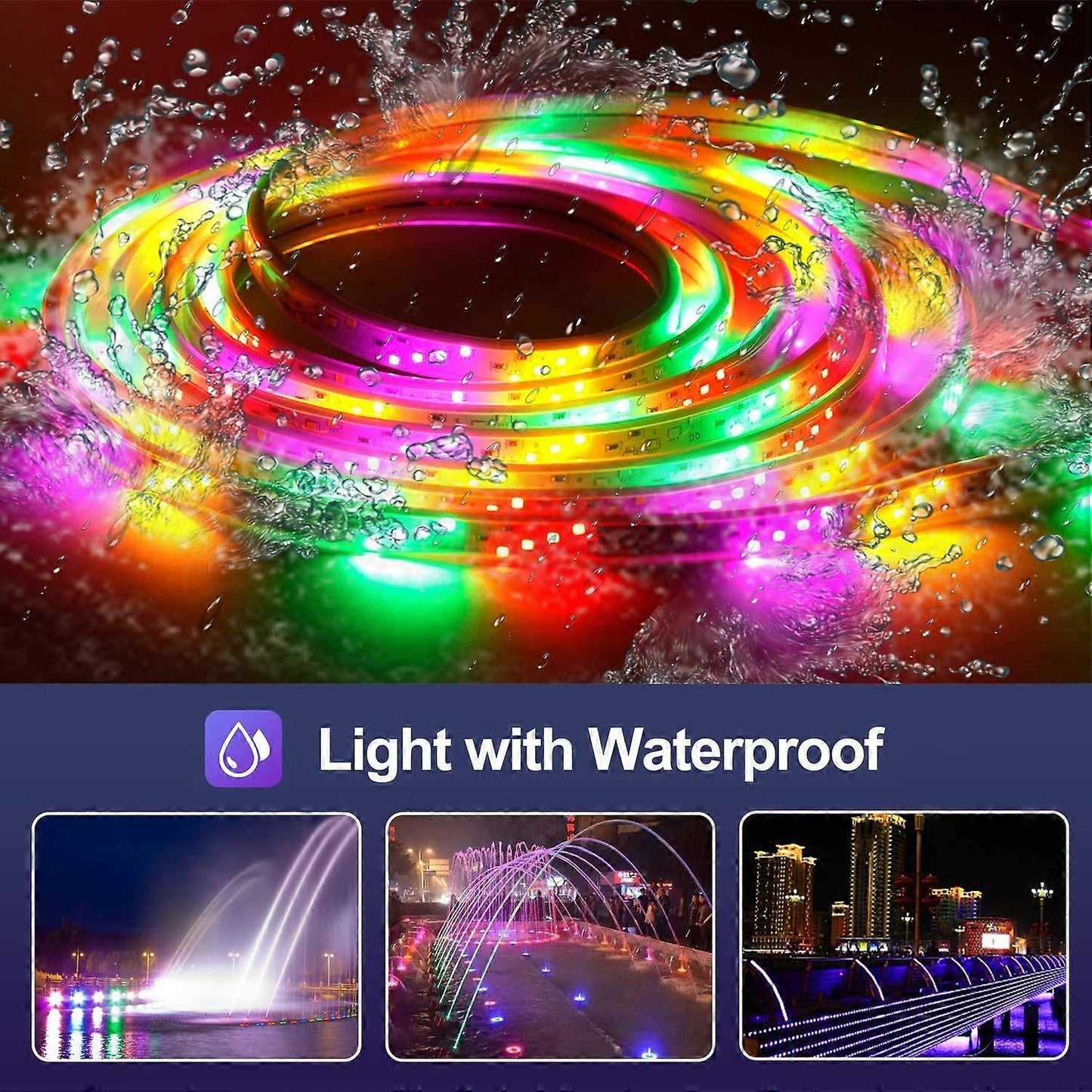 10M Waterproof RGB LED String Lights, 300 LEDs with Bluetooth Controller