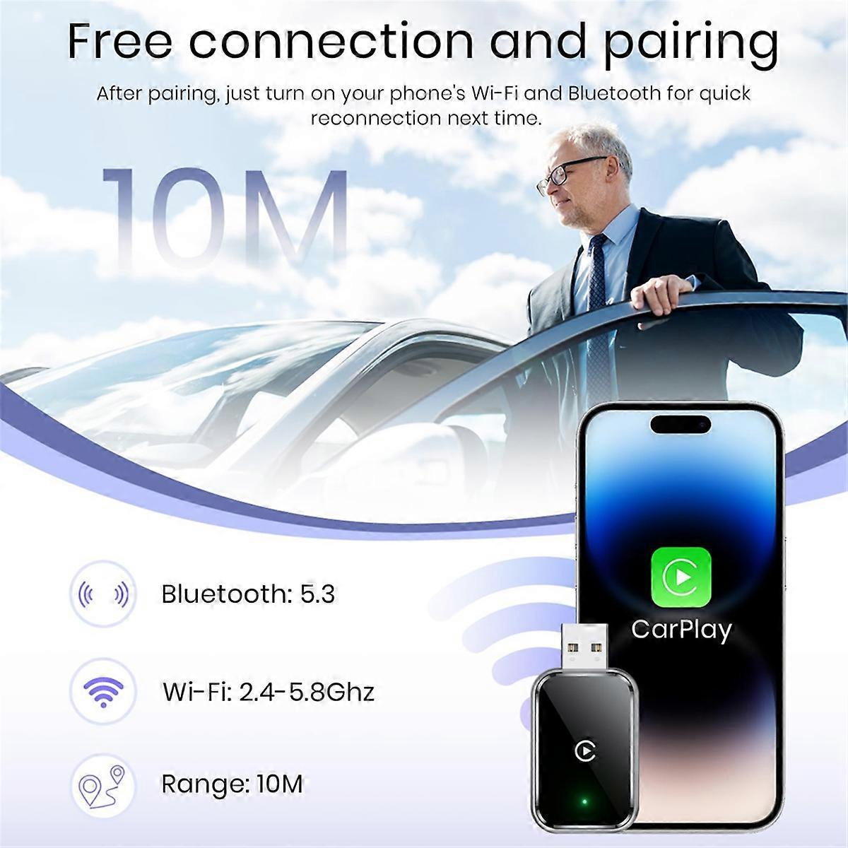 Wireless CarPlay Adapter, Wired to Wireless CarPlay Converter with USB Cable