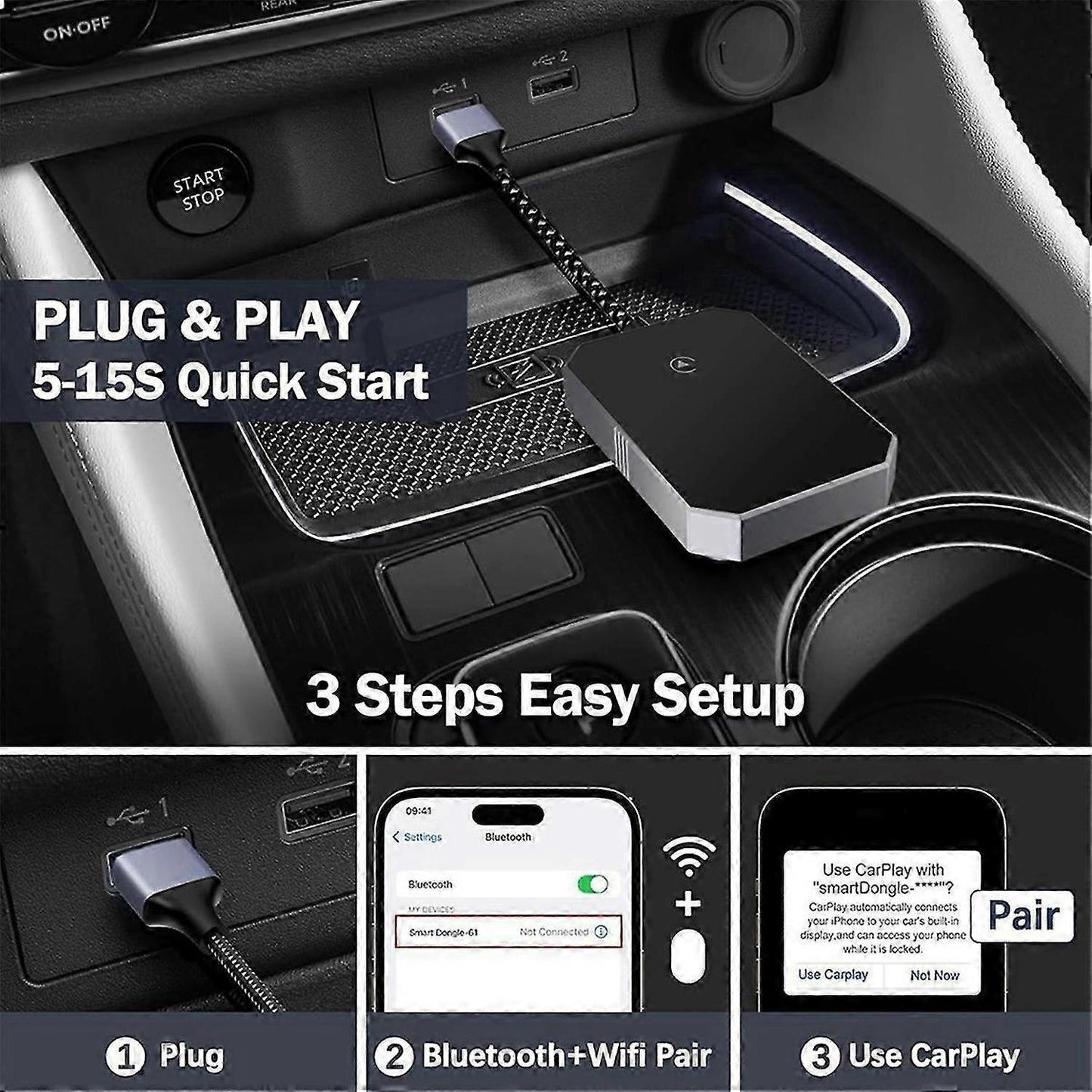 Wireless CarPlay Adapter, Upgrade Wired CarPlay to Wireless Easily