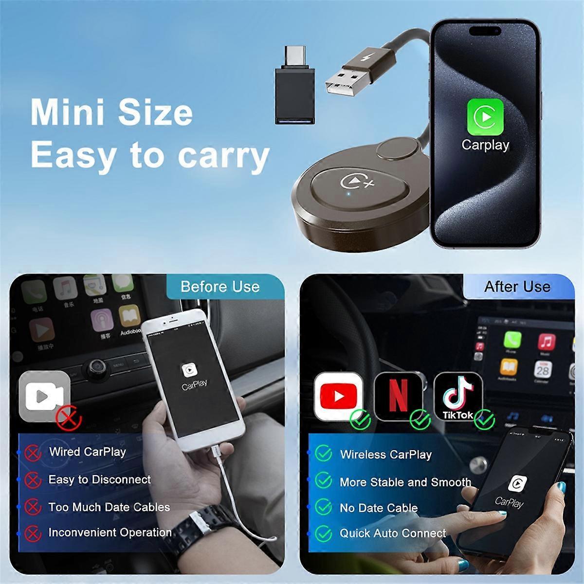 Wireless CarPlay Adapter, Compact Plug & Play Upgrade for CarPlay