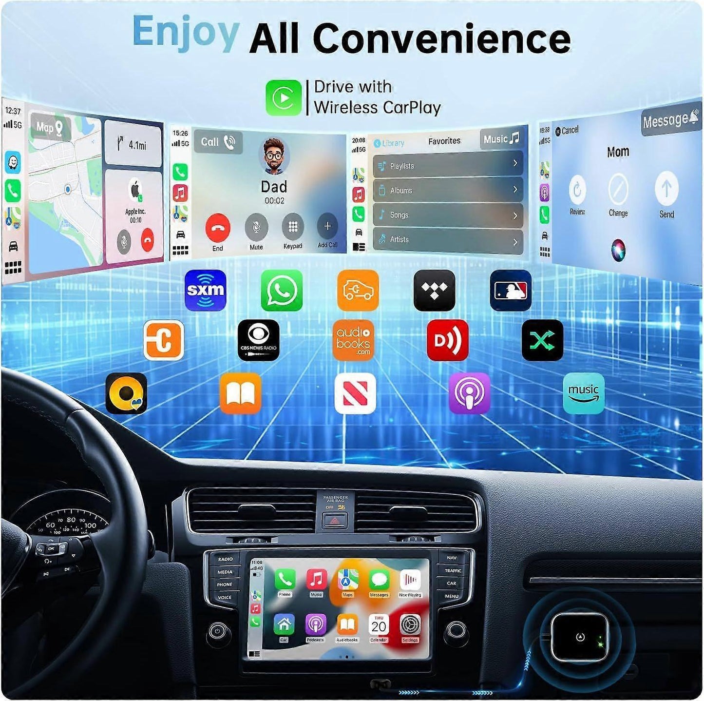 Wireless CarPlay Adapter for Apple CarPlay, Easy Wired to Wireless Upgrade