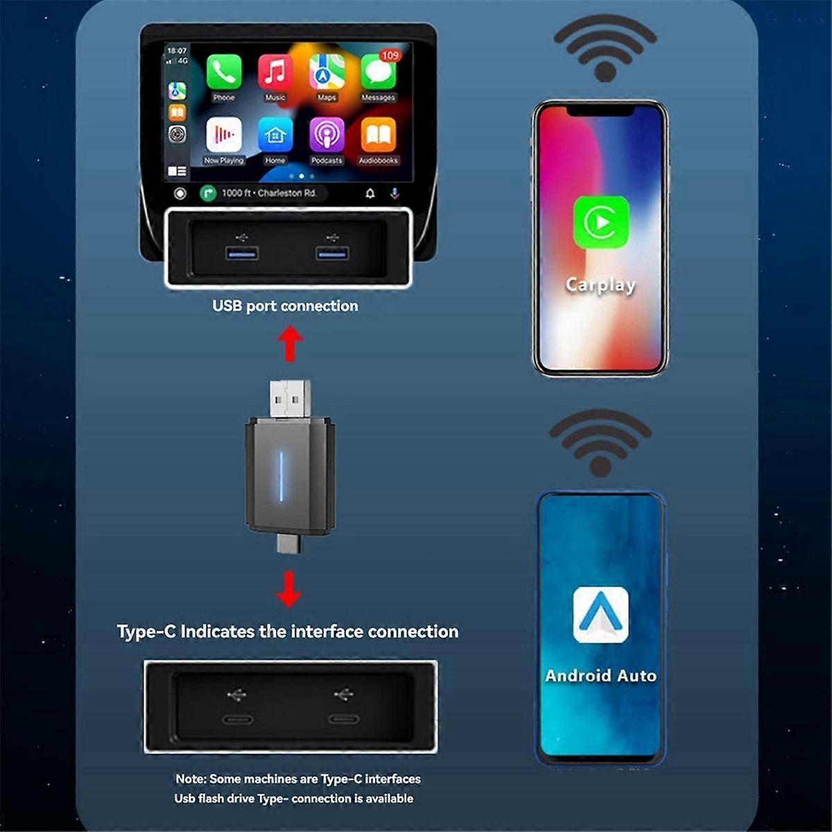 2-in-1 Wireless CarPlay & Android Auto Adapter, Auto Converter