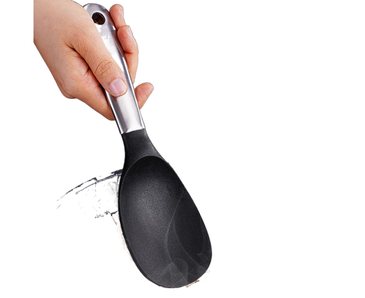 Scoop Thickened Anti-slip Stainless Steel Practical Rice Spoon for Kitchen-Black