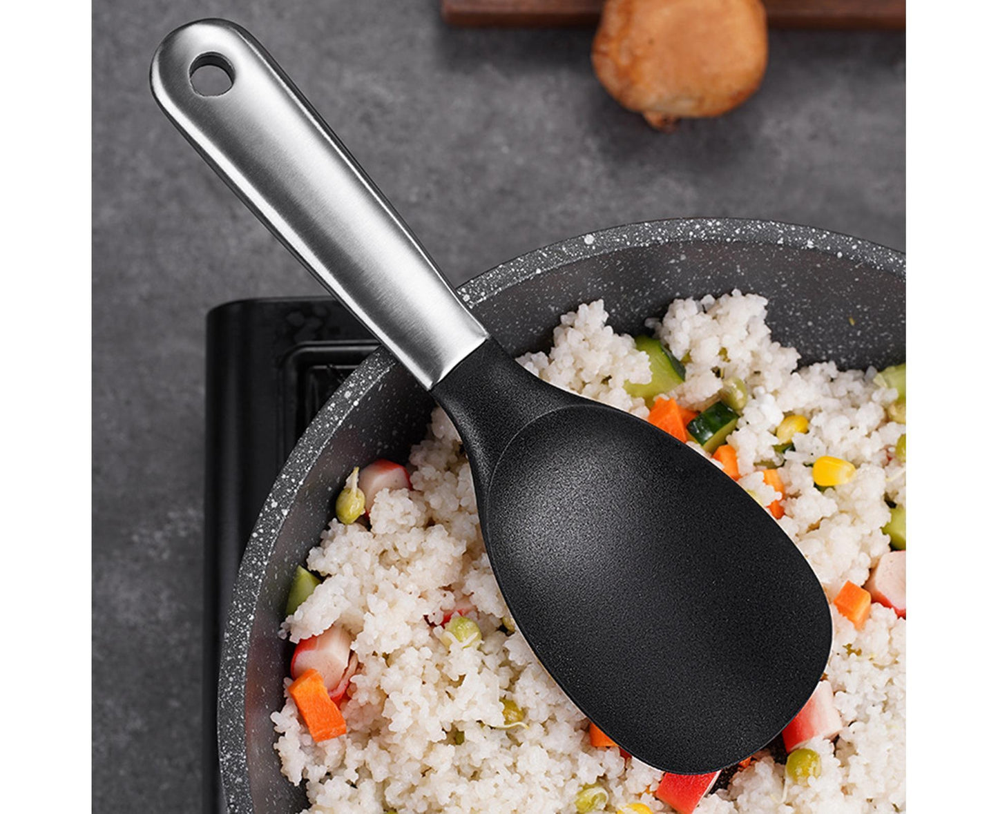 Scoop Thickened Anti-slip Stainless Steel Practical Rice Spoon for Kitchen-Black