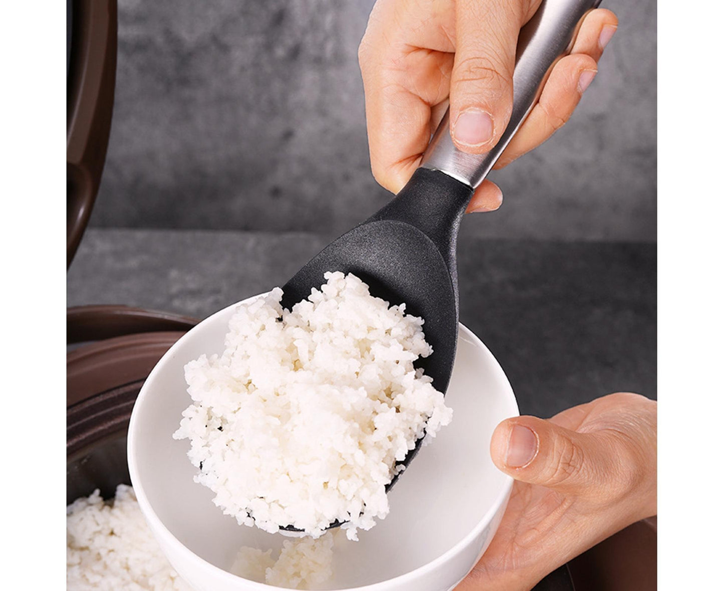 Scoop Thickened Anti-slip Stainless Steel Practical Rice Spoon for Kitchen-Black