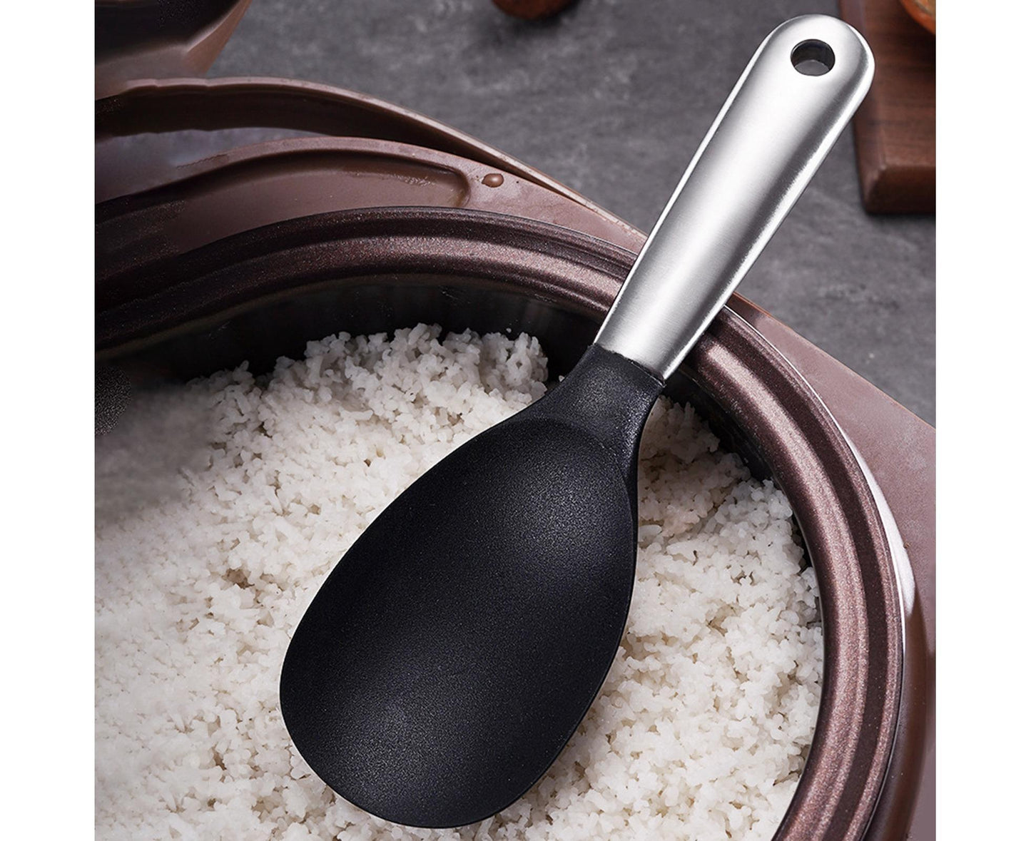 Scoop Thickened Anti-slip Stainless Steel Practical Rice Spoon for Kitchen-Black