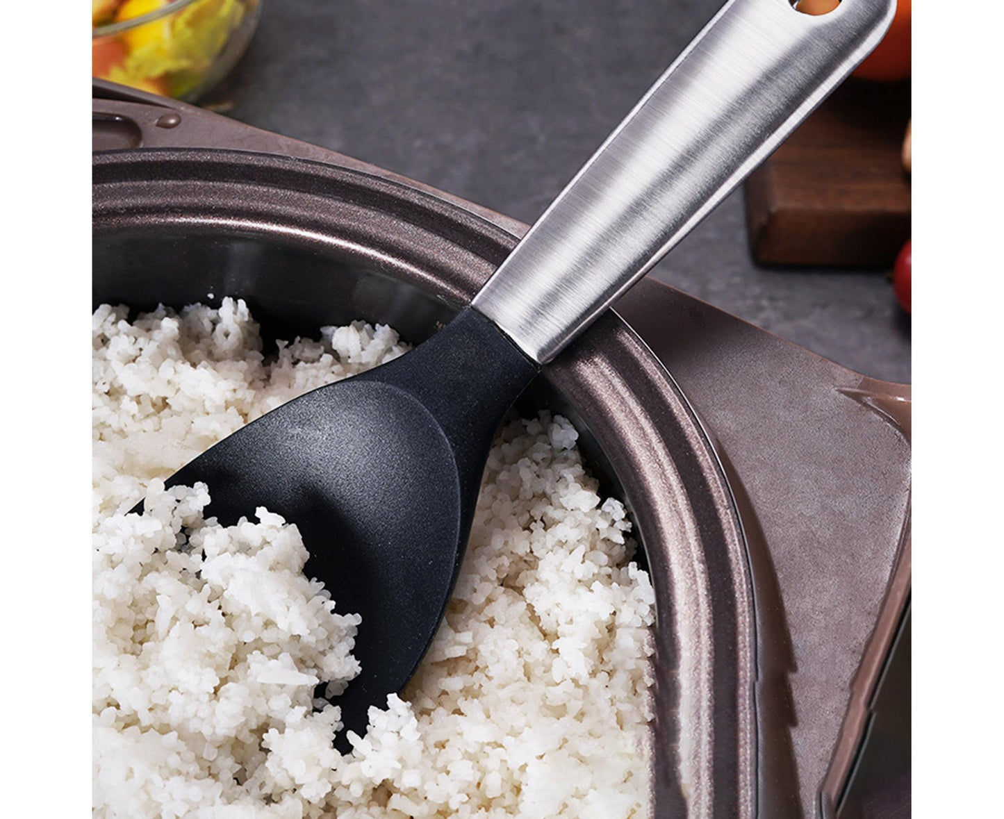 Scoop Thickened Anti-slip Stainless Steel Practical Rice Spoon for Kitchen-Black