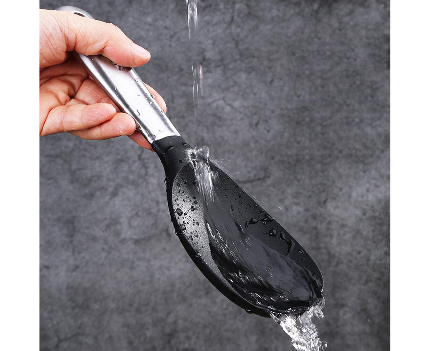 Scoop Thickened Anti-slip Stainless Steel Practical Rice Spoon for Kitchen-Black