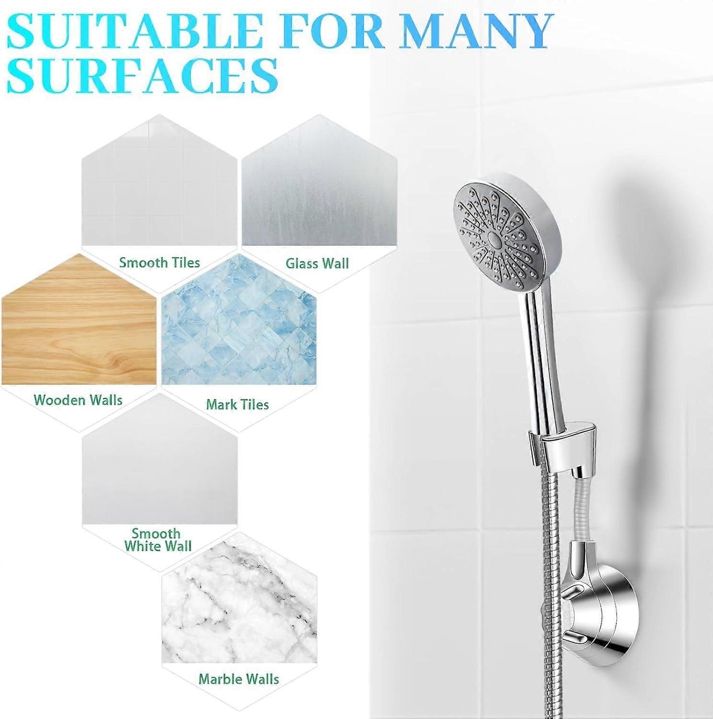 Silver Shower Head Holder, No Drill Wall Mount Bracket