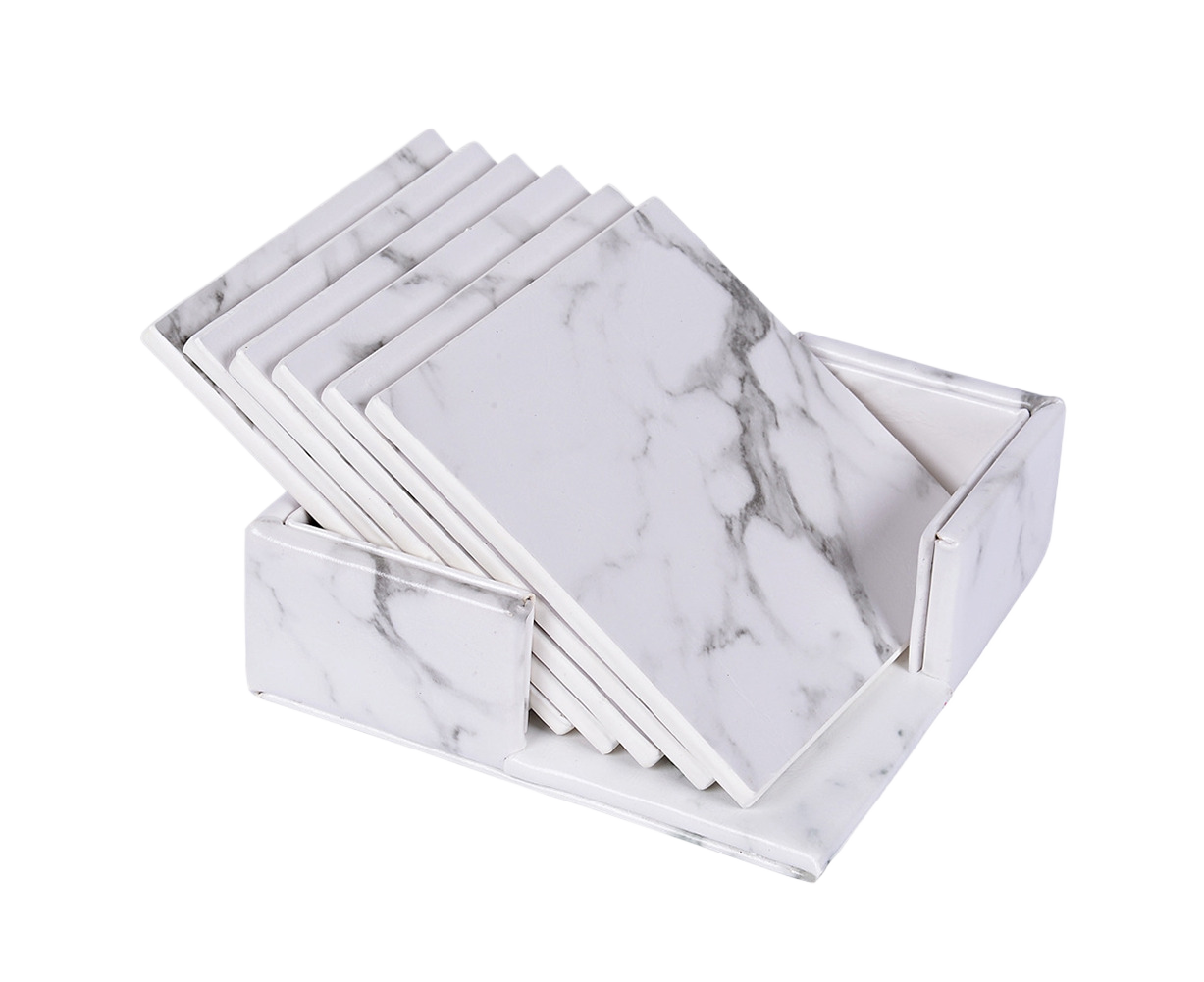 6Pcs Faux Leather Marble Coasters Cup Mat Pad Holder Placemat Dining Table Decor- G