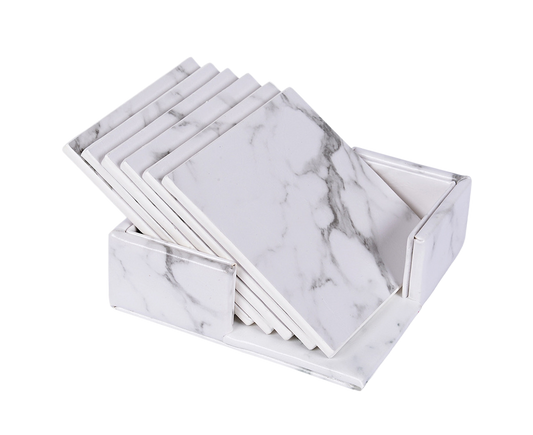 6Pcs Faux Leather Marble Coasters Cup Mat Pad Holder Placemat Dining Table Decor- G