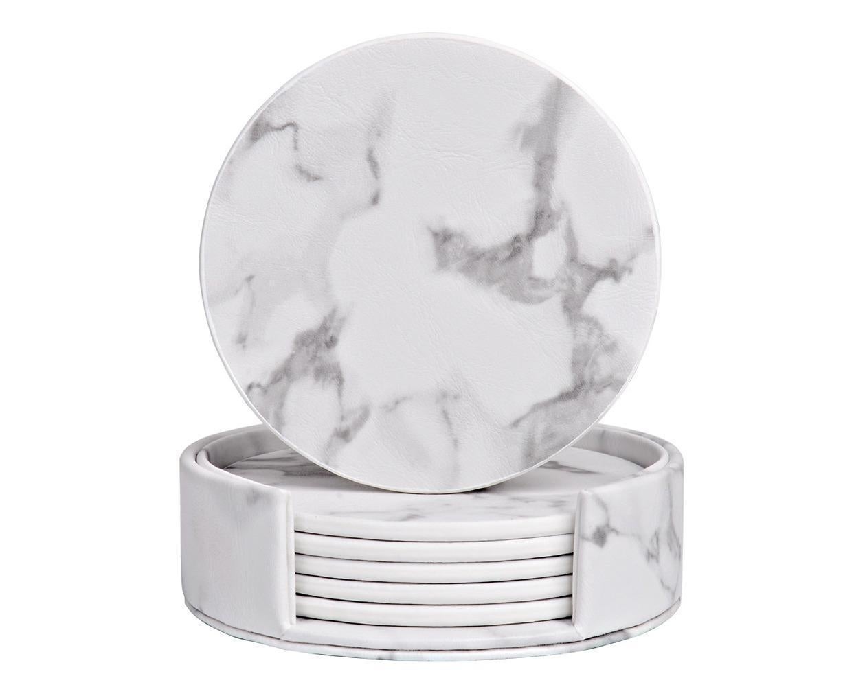 6Pcs Faux Leather Marble Coasters Cup Mat Pad Holder Placemat Dining Table Decor- G