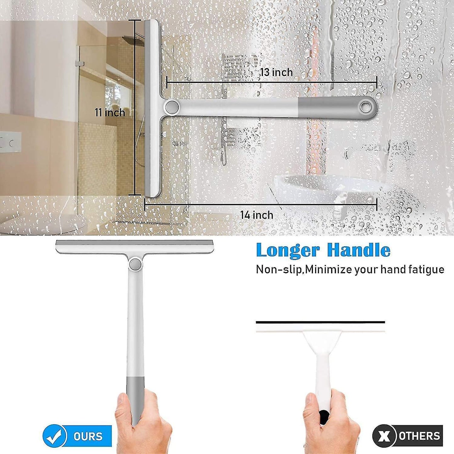 Silicone Shower Squeegee with Rotating Handle for Bathroom/Window