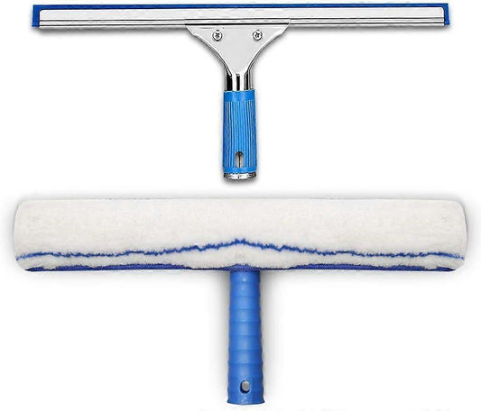 Window Cleaning Kit, Squeegee with Microfiber Cloth & Rubber Lip