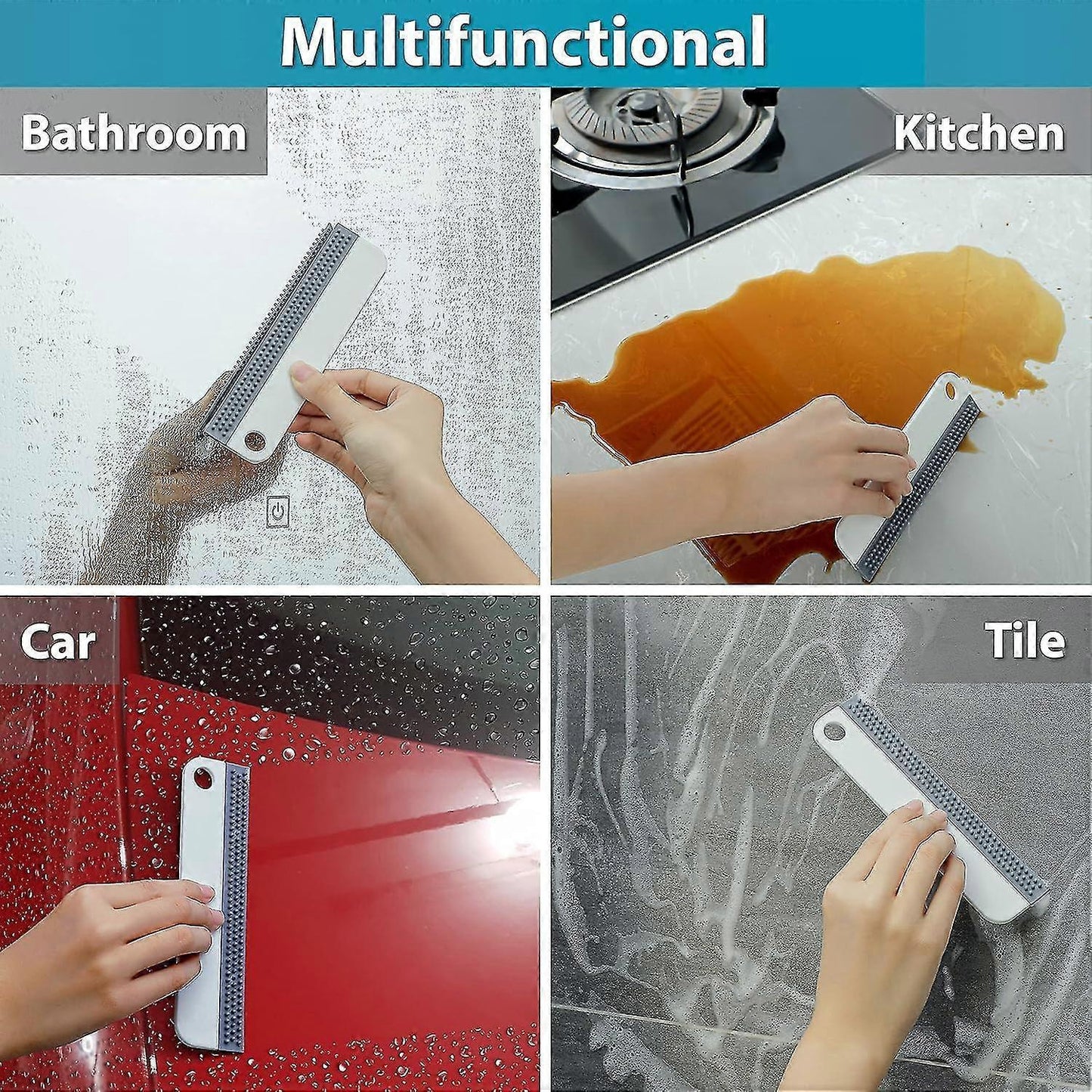 2x Window & Shower Squeegees, Silicone Glass Wiper Set for Mirrors