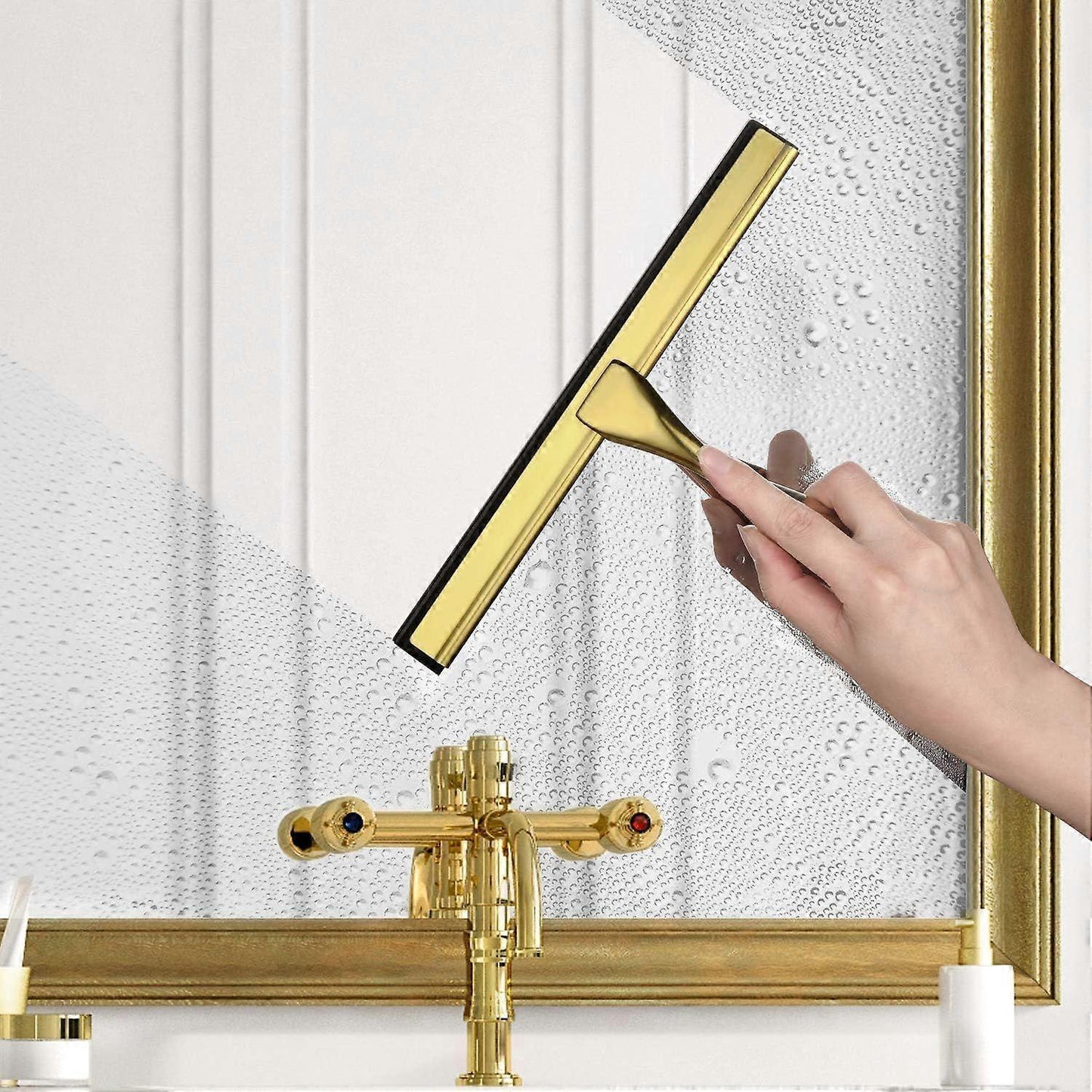 Stainless Steel & Silicone Shower Squeegee with Holder for Windows/Glass