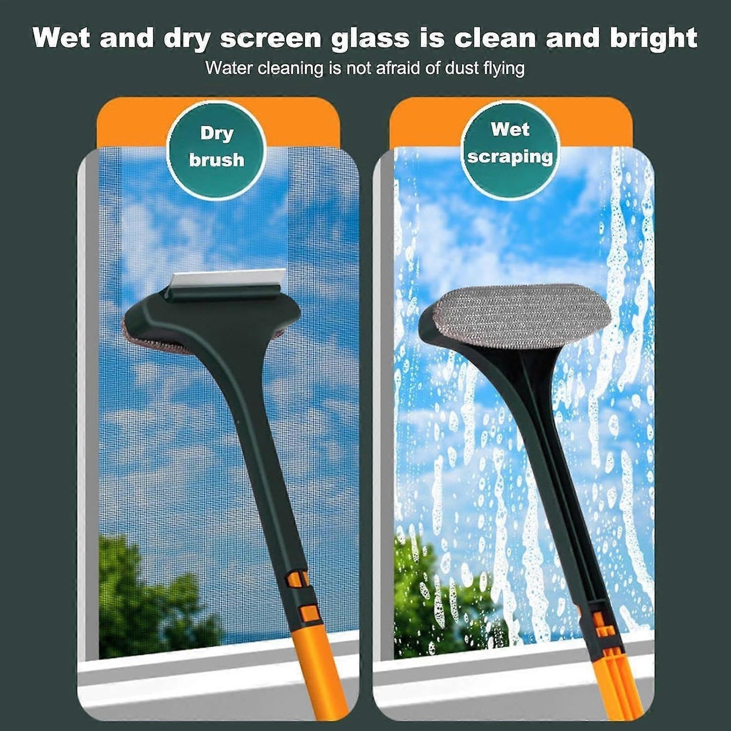 2-in-1 Window Screen Cleaning Brush, Mesh & Glass Scrubber