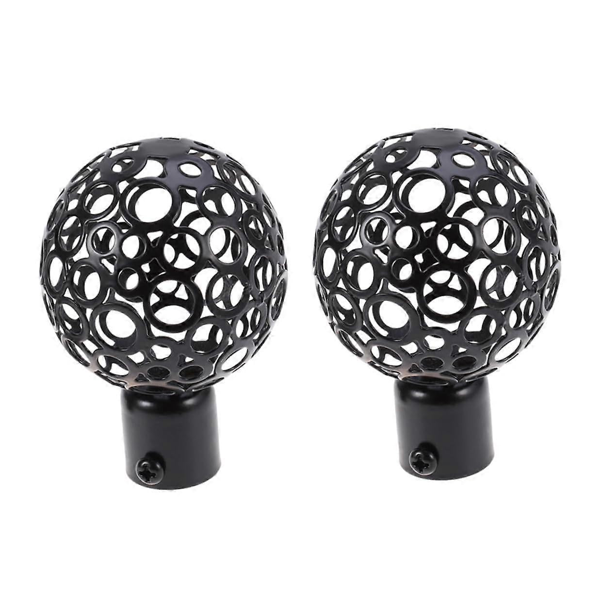 2pcs Curtain Rod Ends, Black Hollow Decorative Finials for Drapes
