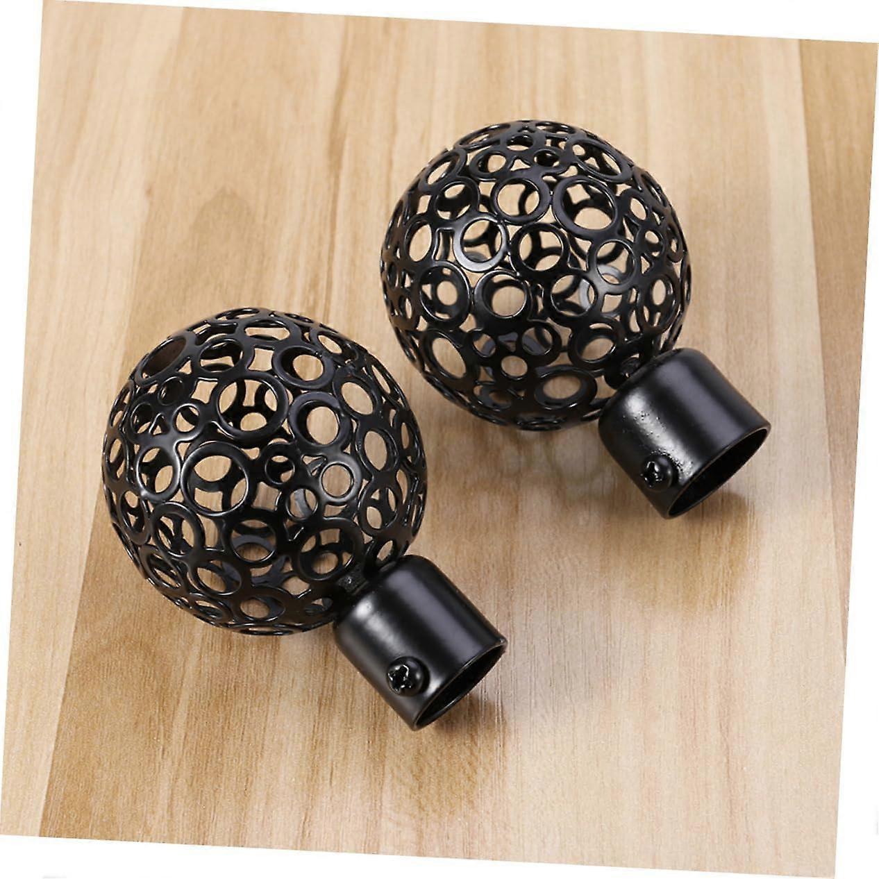 2pcs Curtain Rod Ends, Black Hollow Decorative Finials for Drapes