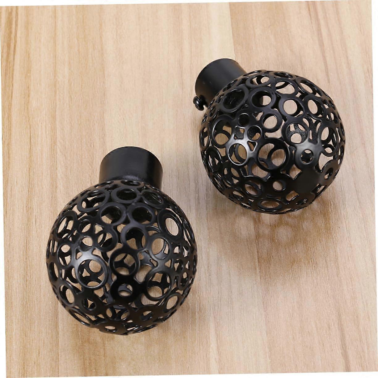 2pcs Curtain Rod Ends, Black Hollow Decorative Finials for Drapes