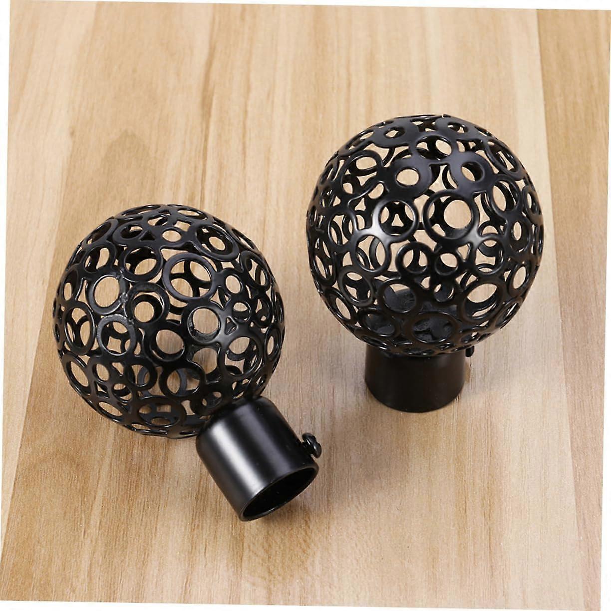 2pcs Curtain Rod Ends, Black Hollow Decorative Finials for Drapes