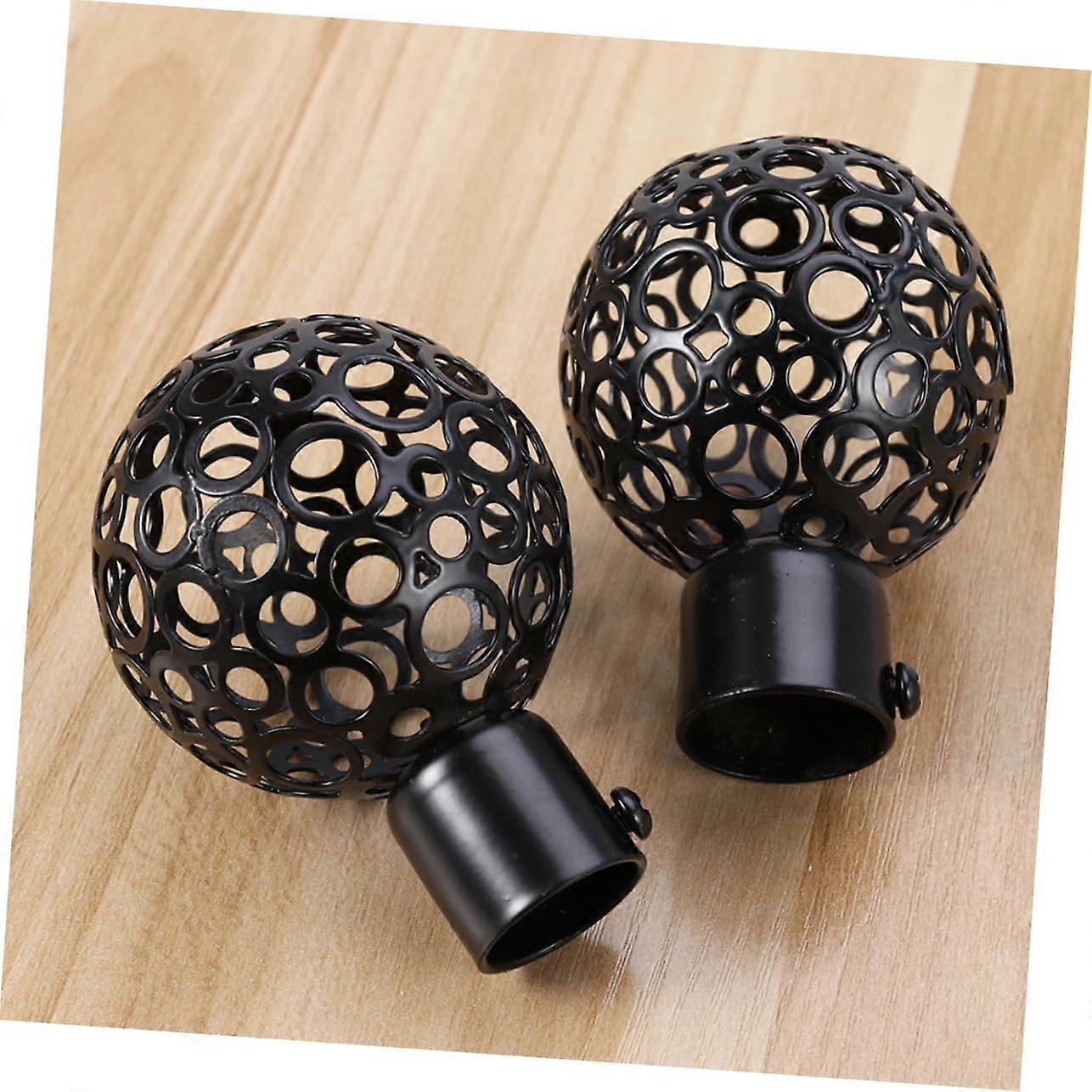 2pcs Curtain Rod Ends, Black Hollow Decorative Finials for Drapes