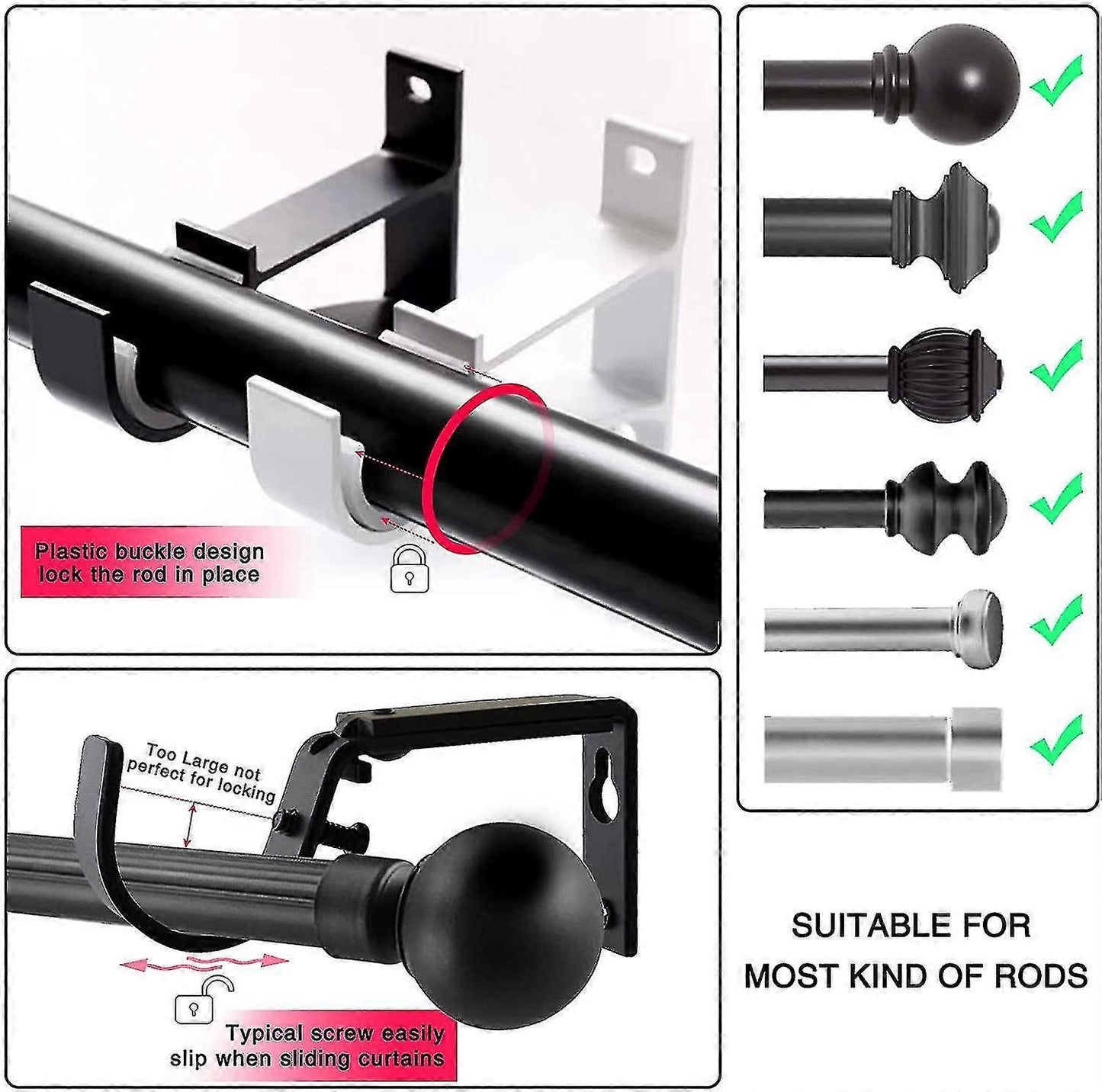 2pcs Small Curtain Rod Brackets, Curtain Rod Holders