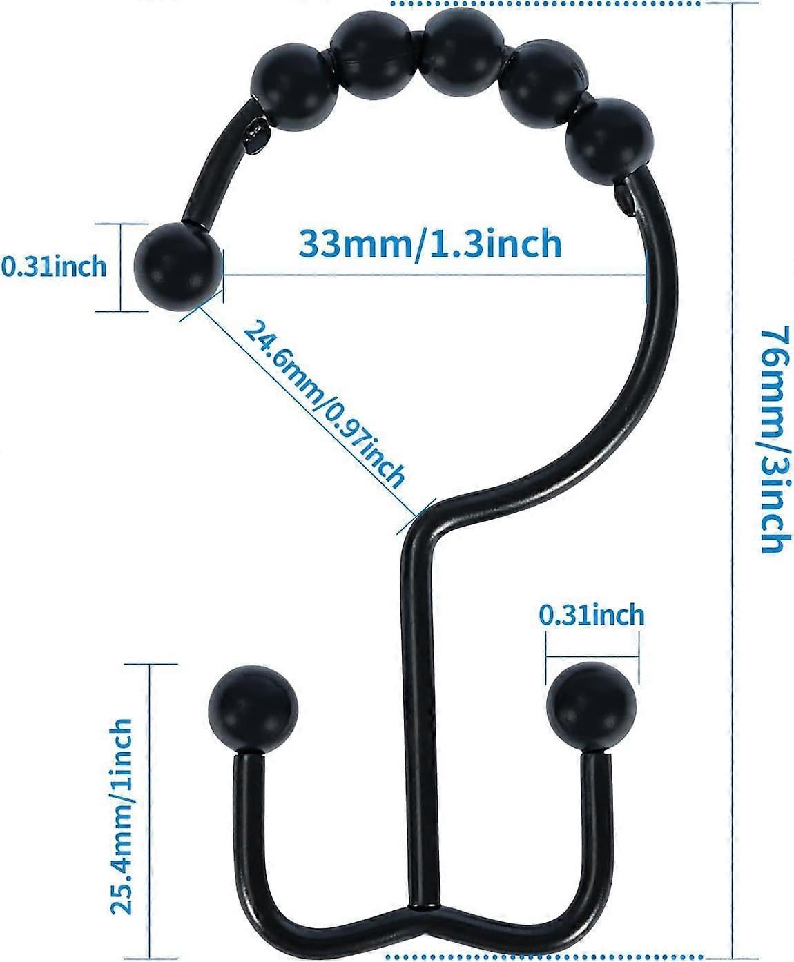 12pcs Double-Sided Metal Shower Curtain Hooks Anti-Rust Sliding Hooks