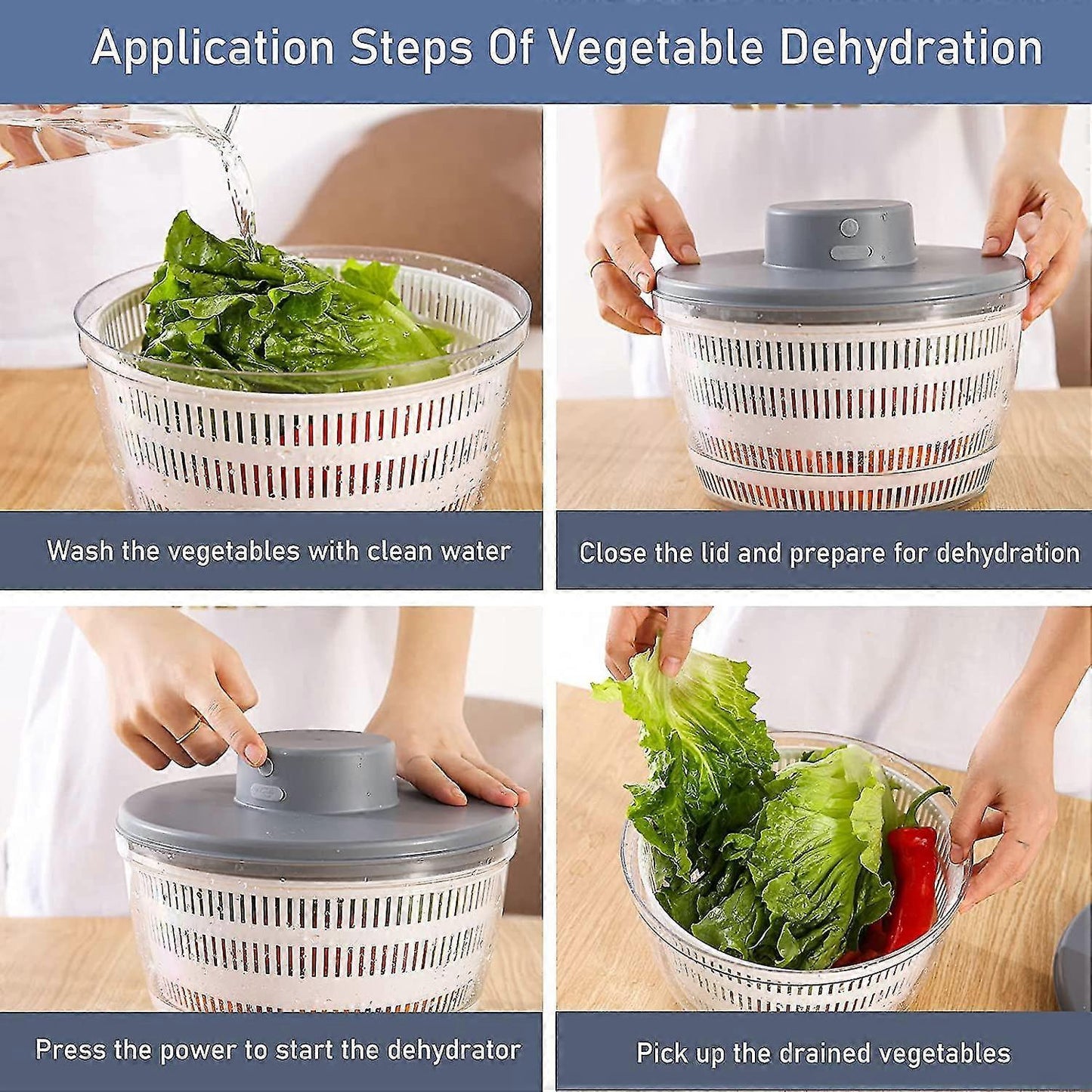 Automatic Electric Salad Spinner, Rechargeable Quick Lettuce Dryer